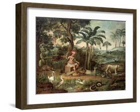 Native Indian in a Landscape with Animals-Jose Teofilo de Jesus-Framed Giclee Print