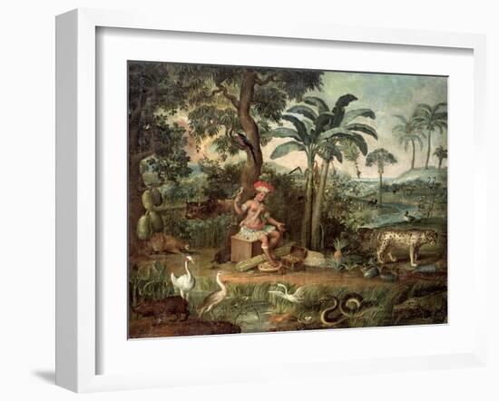 Native Indian in a Landscape with Animals-Jose Teofilo de Jesus-Framed Giclee Print
