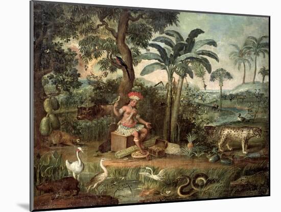 Native Indian in a Landscape with Animals-Jose Teofilo de Jesus-Mounted Giclee Print