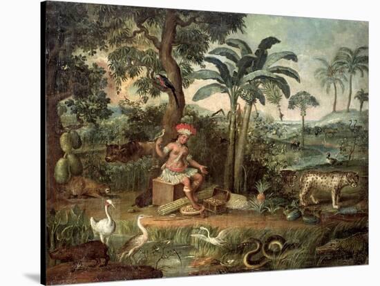 Native Indian in a Landscape with Animals-Jose Teofilo de Jesus-Stretched Canvas