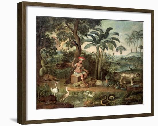 Native Indian in a Landscape with Animals-Jose Teofilo de Jesus-Framed Giclee Print