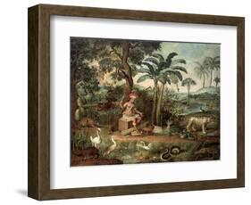 Native Indian in a Landscape with Animals-Jose Teofilo de Jesus-Framed Giclee Print