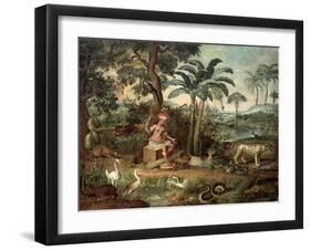 Native Indian in a Landscape with Animals-Jose Teofilo de Jesus-Framed Premium Giclee Print