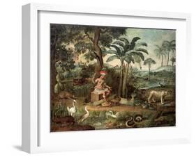 Native Indian in a Landscape with Animals-Jose Teofilo de Jesus-Framed Premium Giclee Print