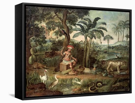 Native Indian in a Landscape with Animals-Jose Teofilo de Jesus-Framed Stretched Canvas