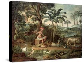Native Indian in a Landscape with Animals-Jose Teofilo de Jesus-Stretched Canvas