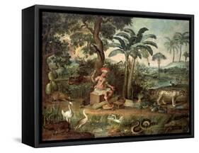 Native Indian in a Landscape with Animals-Jose Teofilo de Jesus-Framed Stretched Canvas