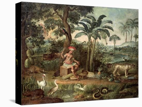 Native Indian in a Landscape with Animals-Jose Teofilo de Jesus-Stretched Canvas