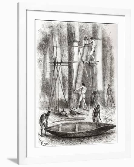 Native Indians Building a Canoe on the Banks of the Oyapock or Oiapoque River, South America-null-Framed Giclee Print