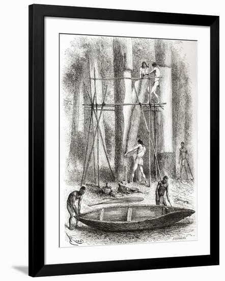 Native Indians Building a Canoe on the Banks of the Oyapock or Oiapoque River, South America-null-Framed Giclee Print