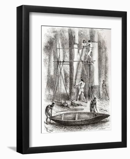 Native Indians Building a Canoe on the Banks of the Oyapock or Oiapoque River, South America-null-Framed Premium Giclee Print