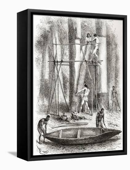 Native Indians Building a Canoe on the Banks of the Oyapock or Oiapoque River, South America-null-Framed Stretched Canvas