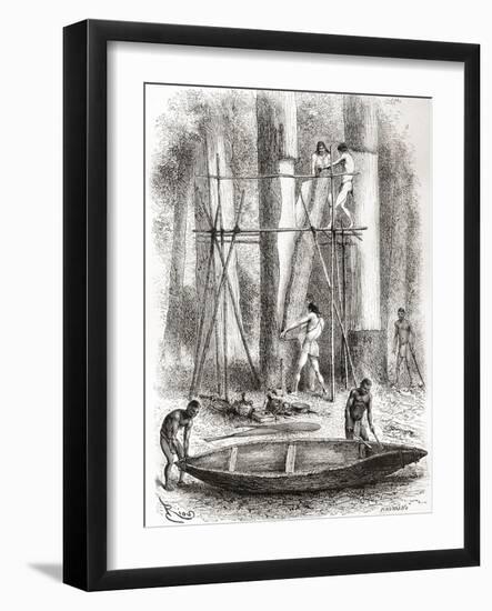 Native Indians Building a Canoe on the Banks of the Oyapock or Oiapoque River, South America-null-Framed Giclee Print