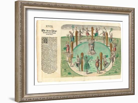 Native Indians Dancing, 1590-John White-Framed Giclee Print