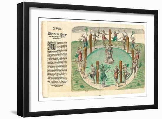 Native Indians Dancing, 1590-John White-Framed Giclee Print