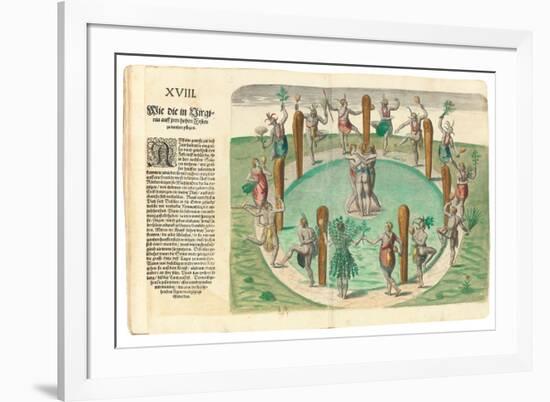 Native Indians Dancing, 1590-John White-Framed Giclee Print