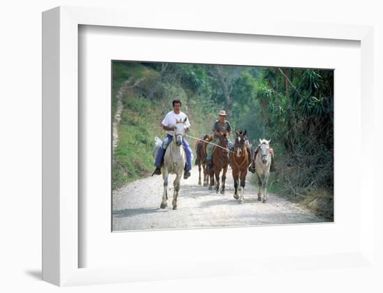 Native people on horses, Costa Rica-null-Framed Premium Giclee Print