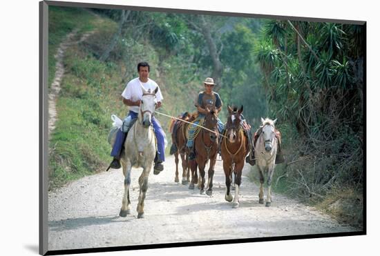 Native people on horses, Costa Rica-null-Mounted Art Print