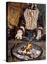 Native Shaman Performing by Bonfire, Kamchatka, Russia-Daisy Gilardini-Stretched Canvas