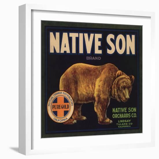 Native Son Brand - Lindsay, California - Citrus Crate Label-Lantern Press-Framed Art Print