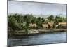 Native Village in Borneo Near Sarawak, 1800s-null-Mounted Giclee Print