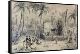 Native Village in Tahiti, circa 1841-48-Maximilien Radiguet-Framed Stretched Canvas