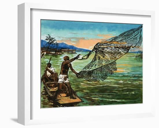 Natives Fishing on the Niger River in Africa-null-Framed Giclee Print