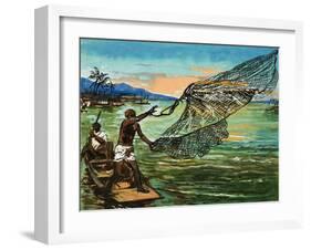 Natives Fishing on the Niger River in Africa-null-Framed Giclee Print