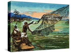 Natives Fishing on the Niger River in Africa-null-Stretched Canvas