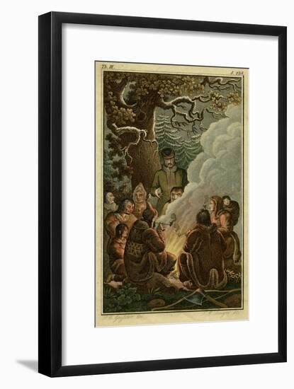 Natives of a Cold Country Sitting Round a Fire-F W Linger-Framed Art Print