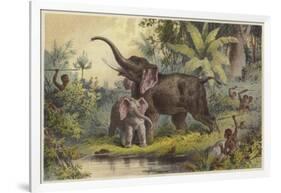 Natives Spearing an Elephant-null-Framed Giclee Print