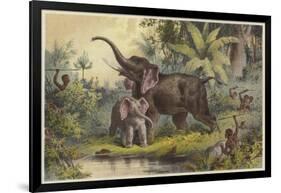 Natives Spearing an Elephant-null-Framed Giclee Print