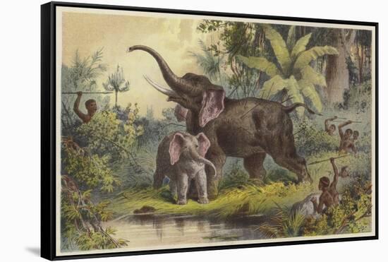 Natives Spearing an Elephant-null-Framed Stretched Canvas