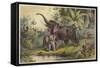 Natives Spearing an Elephant-null-Framed Stretched Canvas