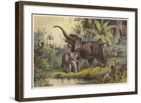 Natives Spearing an Elephant-null-Framed Giclee Print