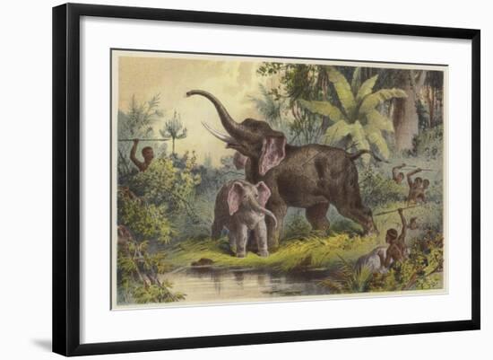 Natives Spearing an Elephant-null-Framed Giclee Print