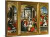 Nativity; Adoration of the Magi and Christ at the Sepulchre; Triptych, 1523 (Inv 1040)-Defendente Ferrari-Stretched Canvas