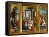 Nativity; Adoration of the Magi and Christ at the Sepulchre; Triptych, 1523 (Inv 1040)-Defendente Ferrari-Framed Stretched Canvas