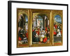 Nativity; Adoration of the Magi and Christ at the Sepulchre; Triptych, 1523 (Inv 1040)-Defendente Ferrari-Framed Giclee Print