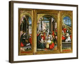 Nativity; Adoration of the Magi and Christ at the Sepulchre; Triptych, 1523 (Inv 1040)-Defendente Ferrari-Framed Giclee Print
