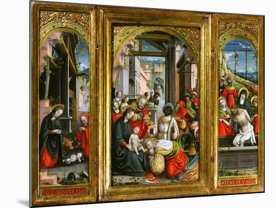 Nativity; Adoration of the Magi and Christ at the Sepulchre; Triptych, 1523 (Inv 1040)-Defendente Ferrari-Mounted Giclee Print