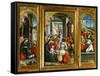 Nativity; Adoration of the Magi and Christ at the Sepulchre; Triptych, 1523 (Inv 1040)-Defendente Ferrari-Framed Stretched Canvas