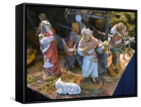 Nativity Figures for Sale in the Pisa Christmas Market, Italy.-Jon Hicks-Framed Stretched Canvas