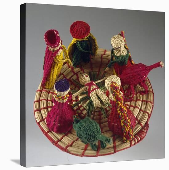 Nativity, Nativity Scene Made of Colored Straw, Ecuador-null-Stretched Canvas