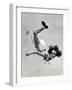 Natl. Women's Tumbling Champion, 15 Year Old, Bonnie Nebelong, in Mid Air with Legs Akimbo-Gjon Mili-Framed Photographic Print