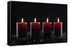 Natural Advent wreath or crown with four burning red candles, Christmas composition, France, Europe-Godong-Framed Stretched Canvas