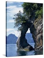 Natural Arch on Edge of Threehole Bay, Kenai Fjords, Aialik Peninsula, Alaska, USA-Waltham Tony-Stretched Canvas