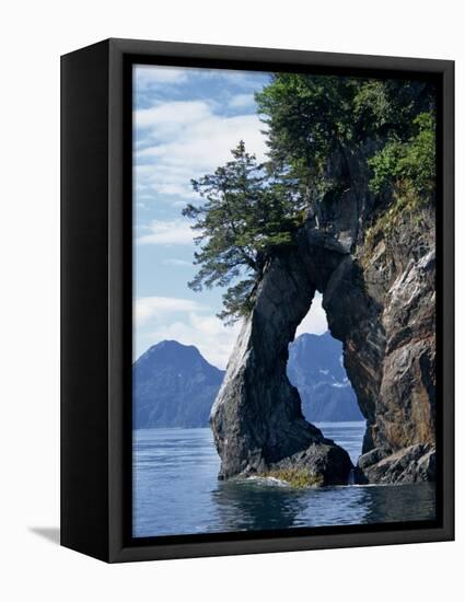 Natural Arch on Edge of Threehole Bay, Kenai Fjords, Aialik Peninsula, Alaska, USA-Waltham Tony-Framed Stretched Canvas