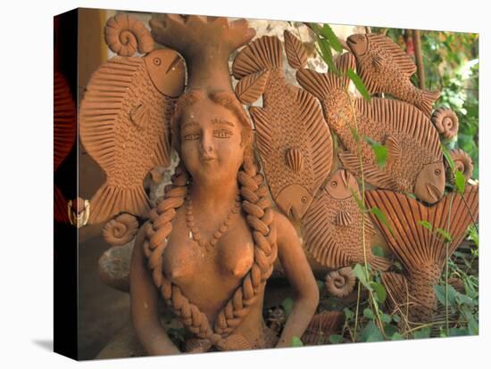 Natural Clay Mermaid and Fish Design, Oaxaca, Mexico-Judith Haden-Stretched Canvas