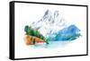 Natural Landscape Mountains and River Watercolor Illustration-undrey-Framed Stretched Canvas